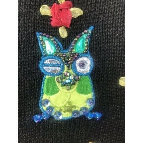 JACK B Quick Owl Sweater Women's embellished beads sequins embroidered medium - Picture 4 of 11